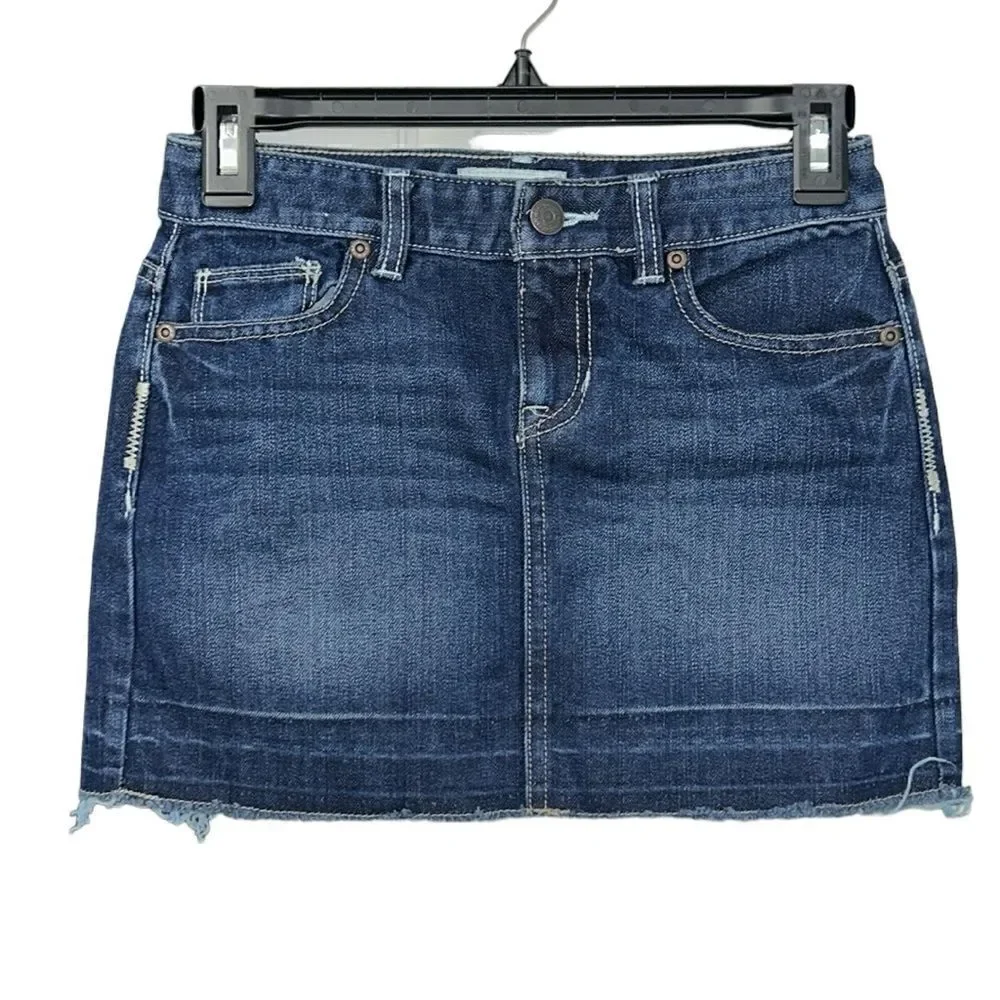 Old Navy Girls Mini Denim Frayed Hem Skirt(Size 10)